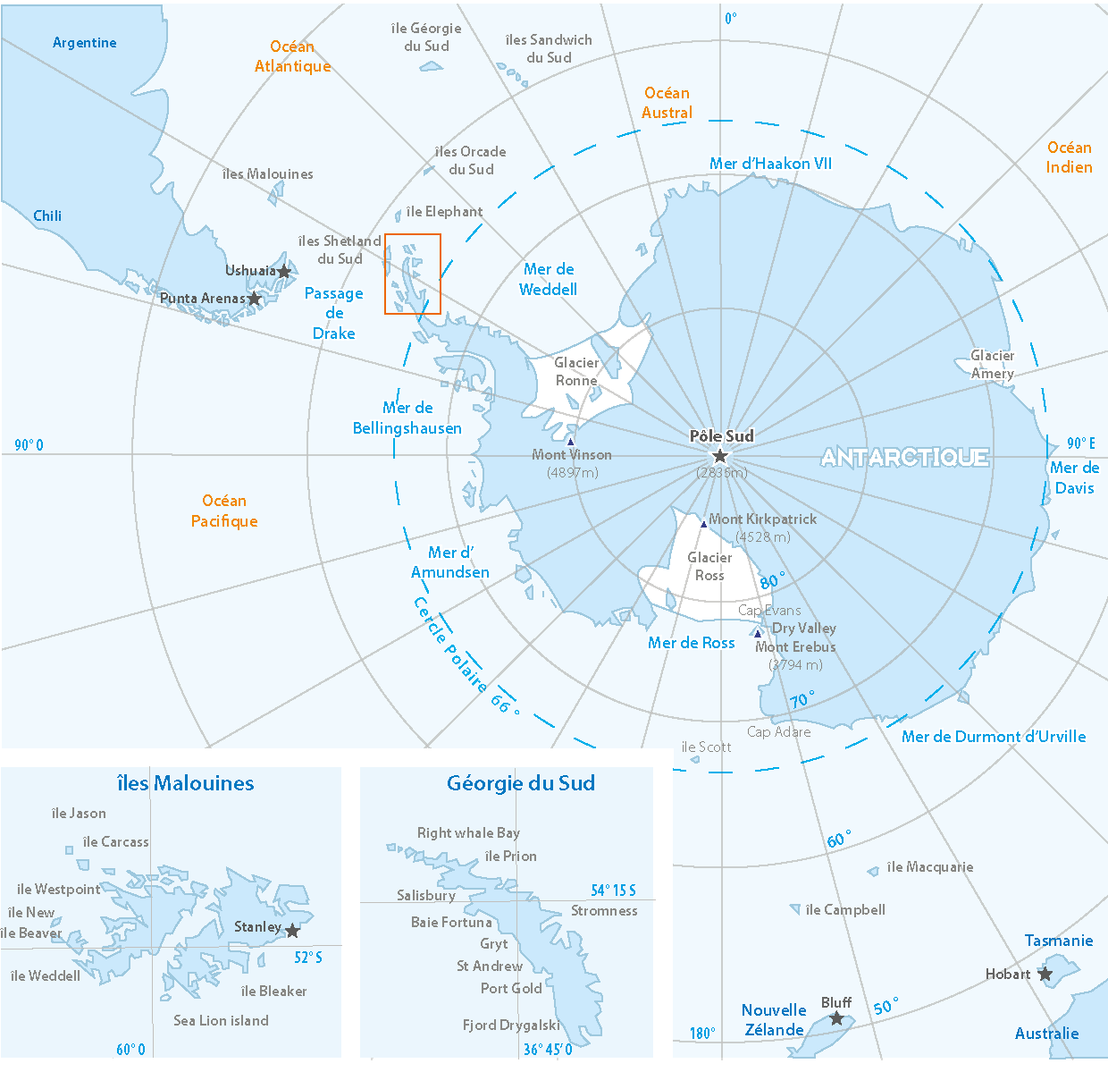 Carte géographique de l’Antarctique