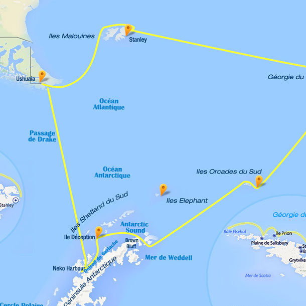 carte de croisière malouines géorgie du sud et antarctique