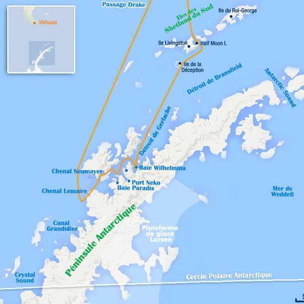 carte de croisière découverte en antarctique
