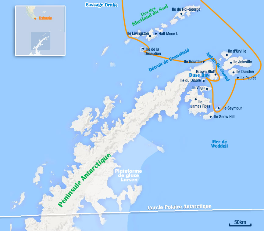 carte de la croisière Weddell manchot Empereur