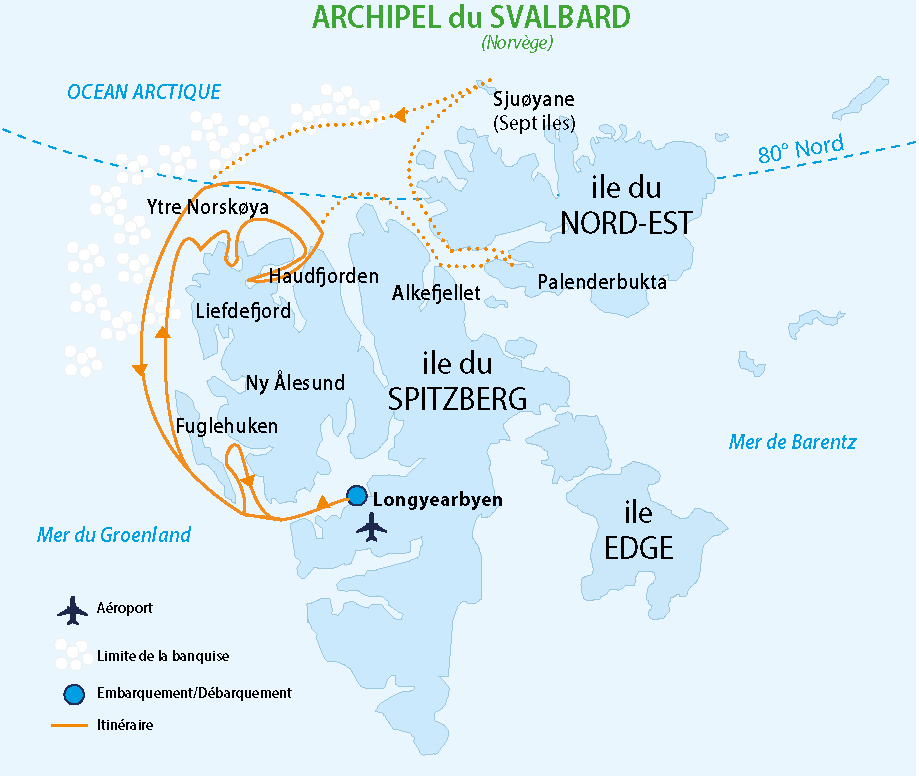 carte de la croisière au Nord du Spitzberg